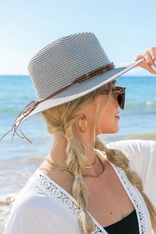 Beaded Belt Straw Panama Fedora Hat (6 Colors)