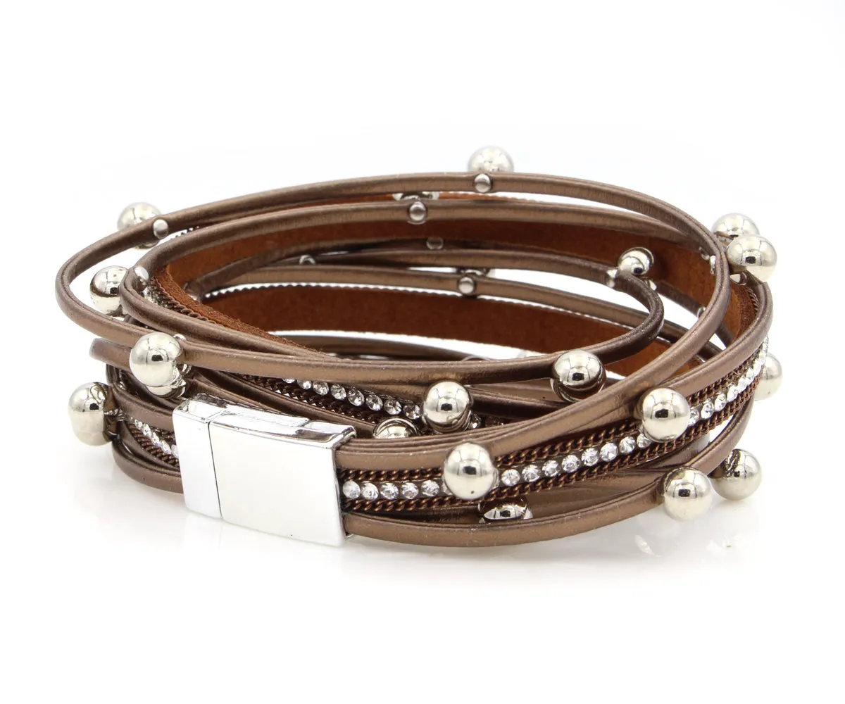 Beaded Copper Double Wrap Leather Bracelet