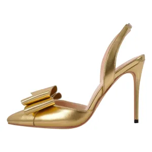 Bow Pointed Toe Slingback Stiletto Pumps