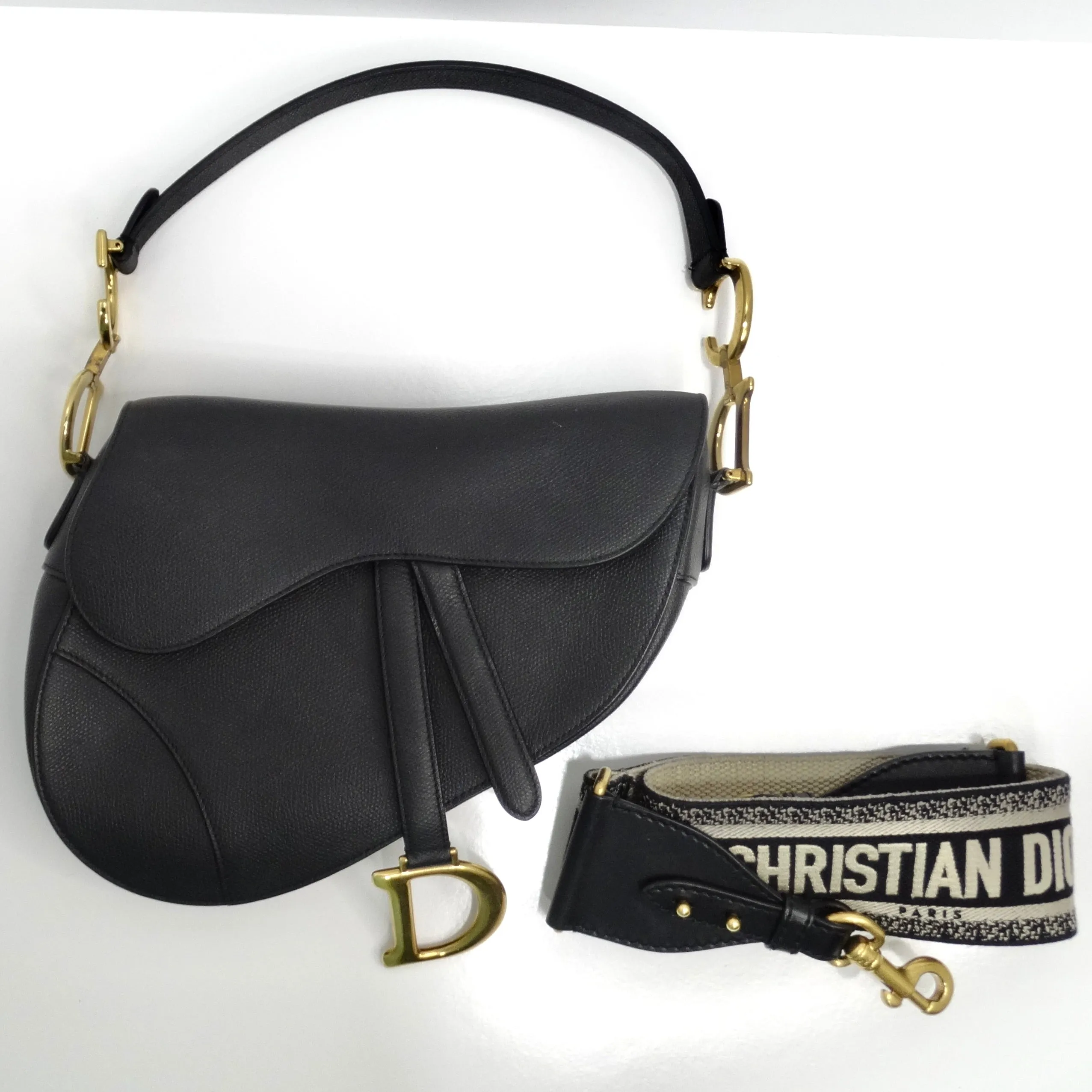 Christian Dior Medium Saddle Bag in Black Calfskin