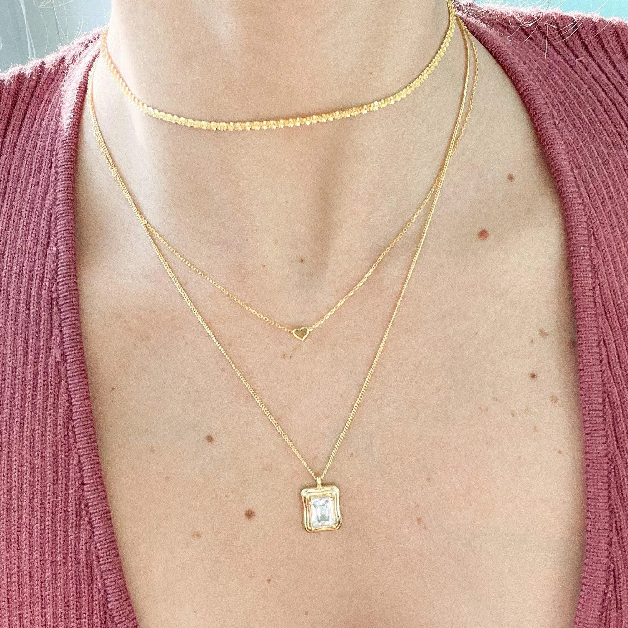 Cubic Zirconia Rectangle Pendant Necklace | Sterling Silver & Gold