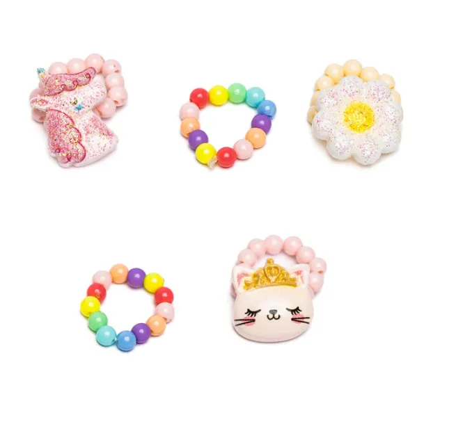 Flower, Kitty, Unicorn Elastic Ring Set
