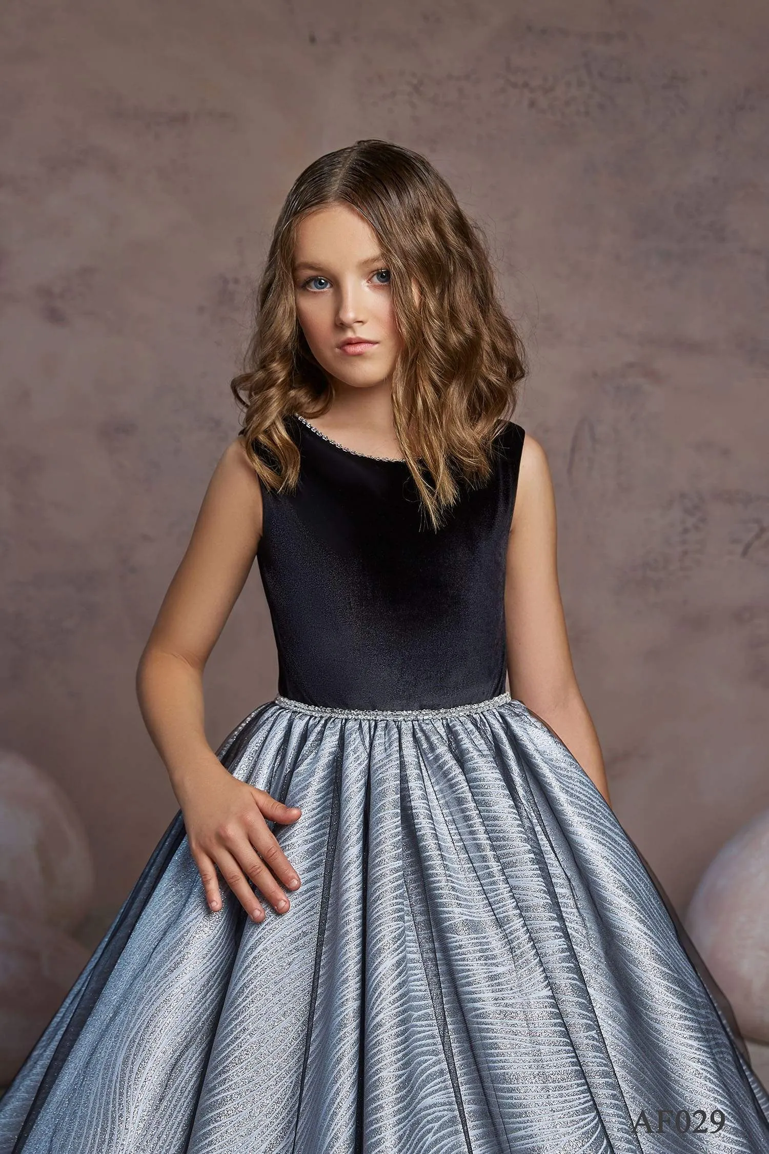 Holiday Party Girls Black Silver Ballgown Dress