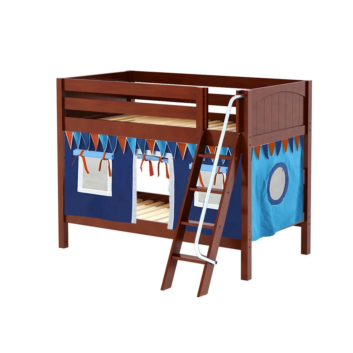 Maxtrix Twin Low Bunk Bed with Angled Ladder   Curtain