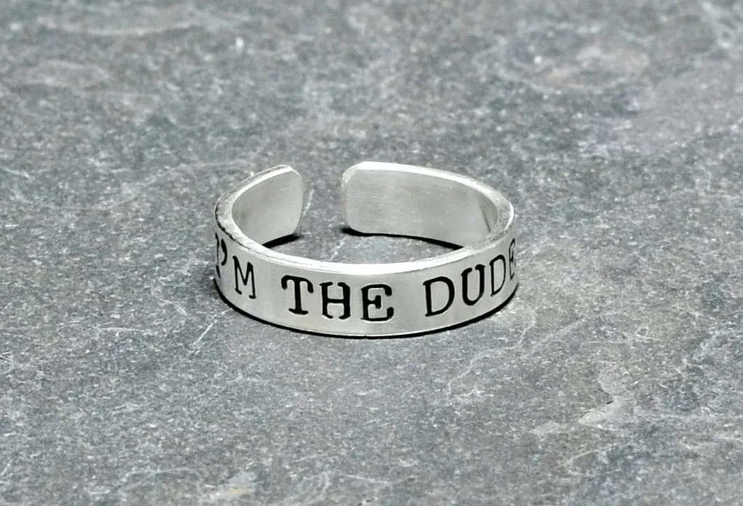 Men's sterling silver toe ring with I'm the dude