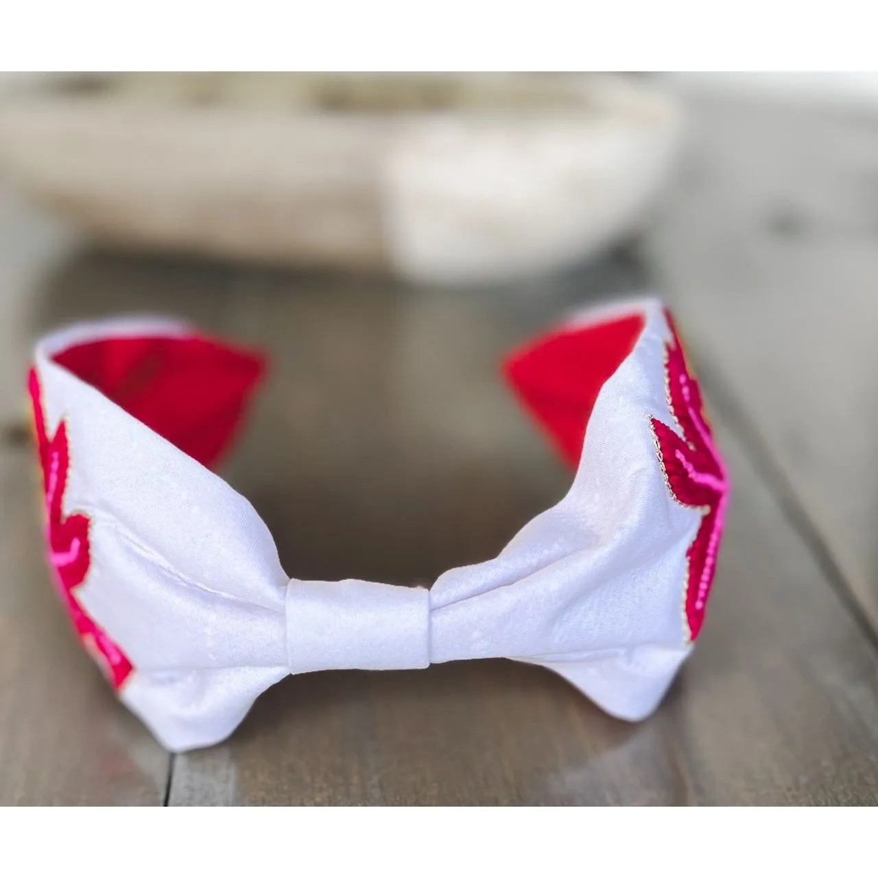 Pink Palm Tree Embroidered Seed Beaded Top Knot Headband S