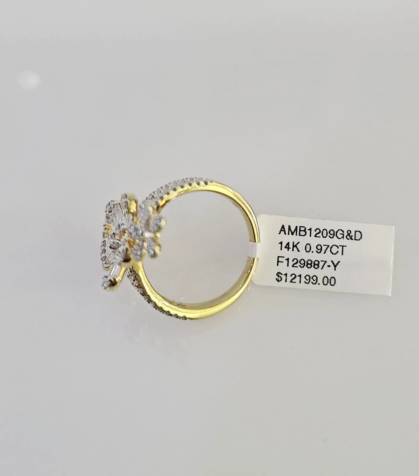 Real 10k Flowers Diamond Ladies Ring Women Casual 10Kt Yellow Gold