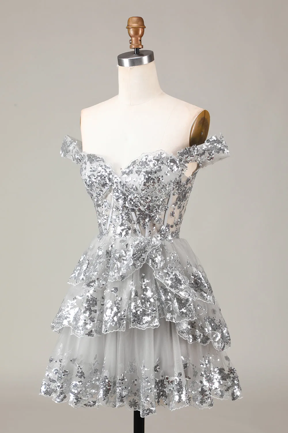 Red A-Line Sparkly Corset Tiered Lace Short Homecoming Dress