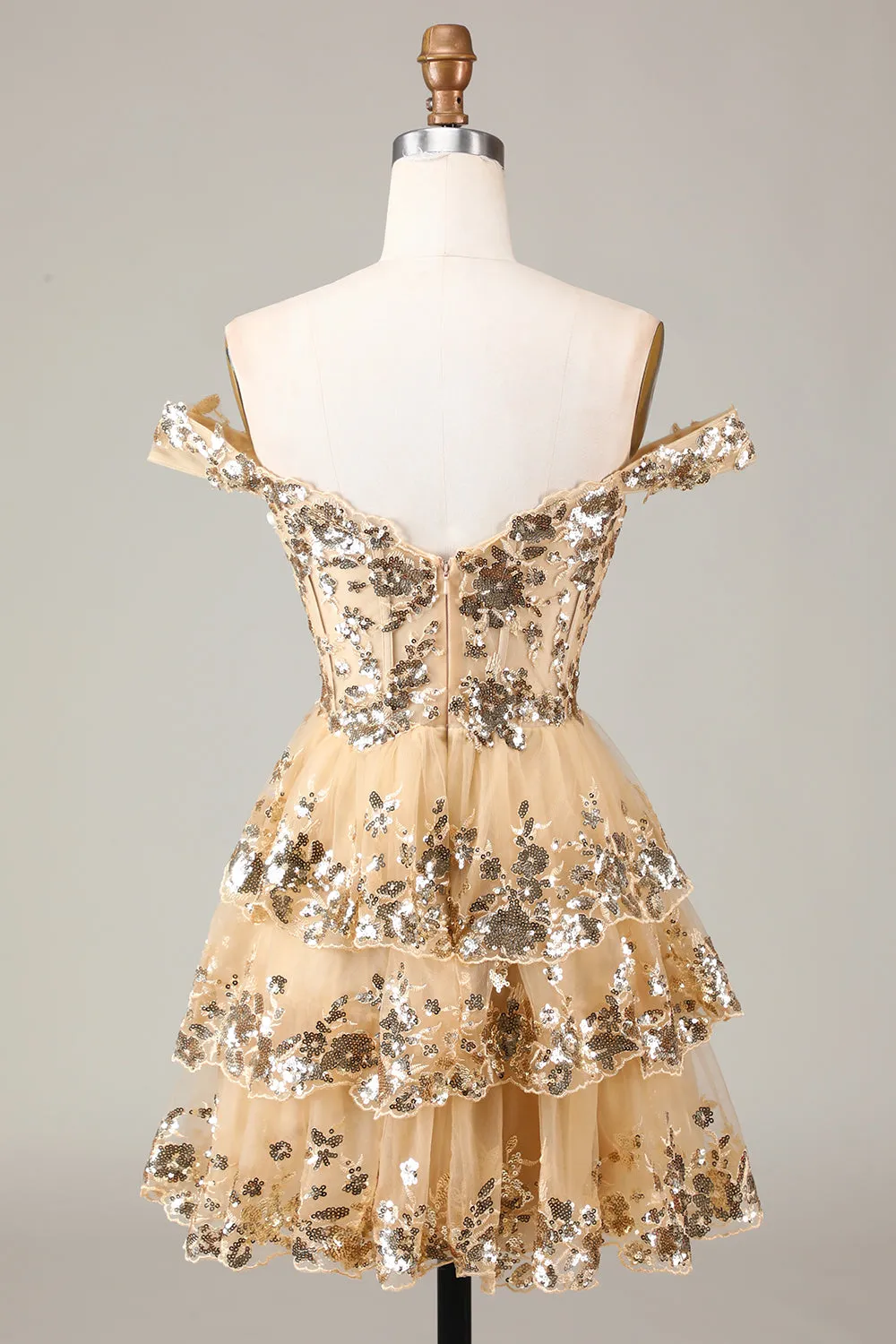 Red A-Line Sparkly Corset Tiered Lace Short Homecoming Dress