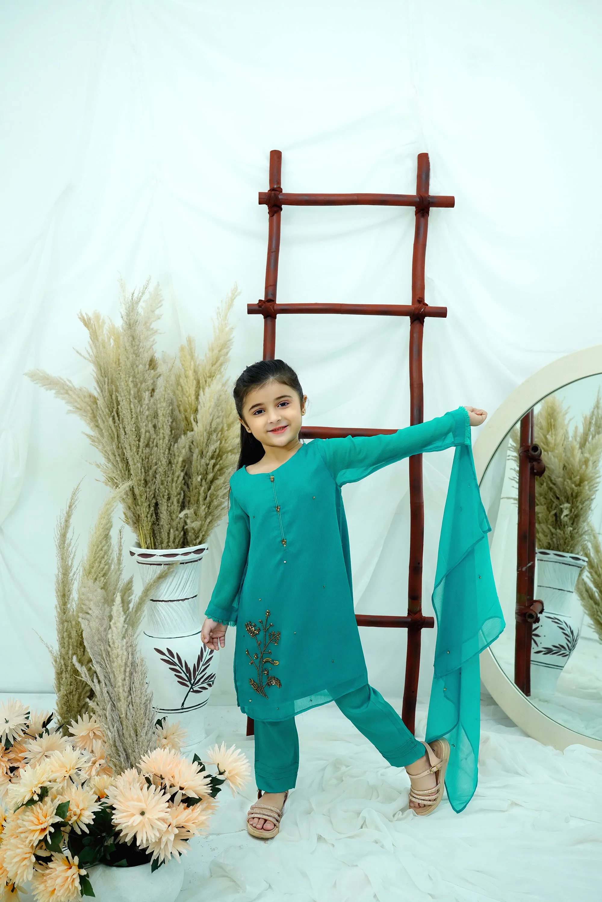 sea green Embroidered Chiffon