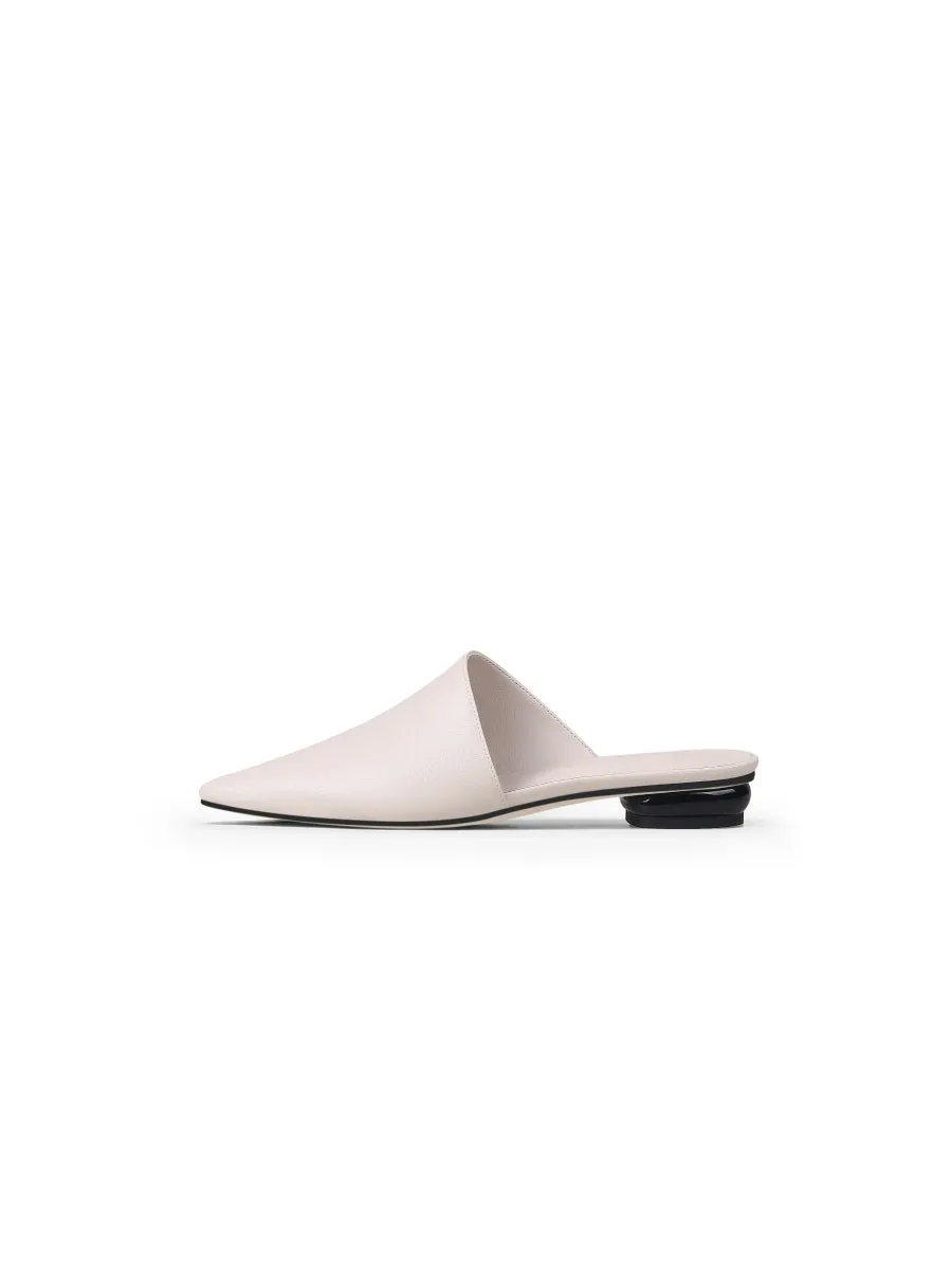 Sharp Toe Classic Point Toe Leather Mules - Beige