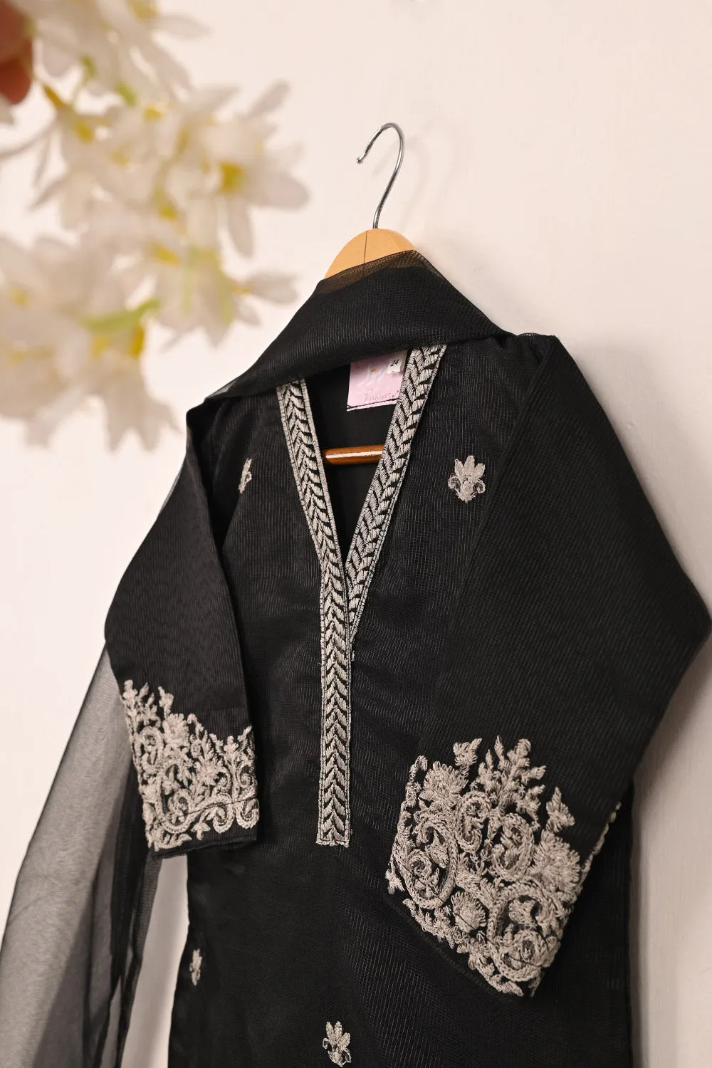 TKF-158-Black - Kids 3Pc Javeria Net Embroidered Formal Dress