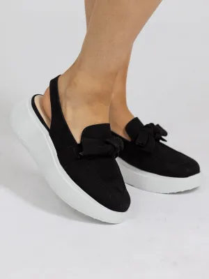 Wonders Sort sko i semsket skinn med slingback og sløyfe foran