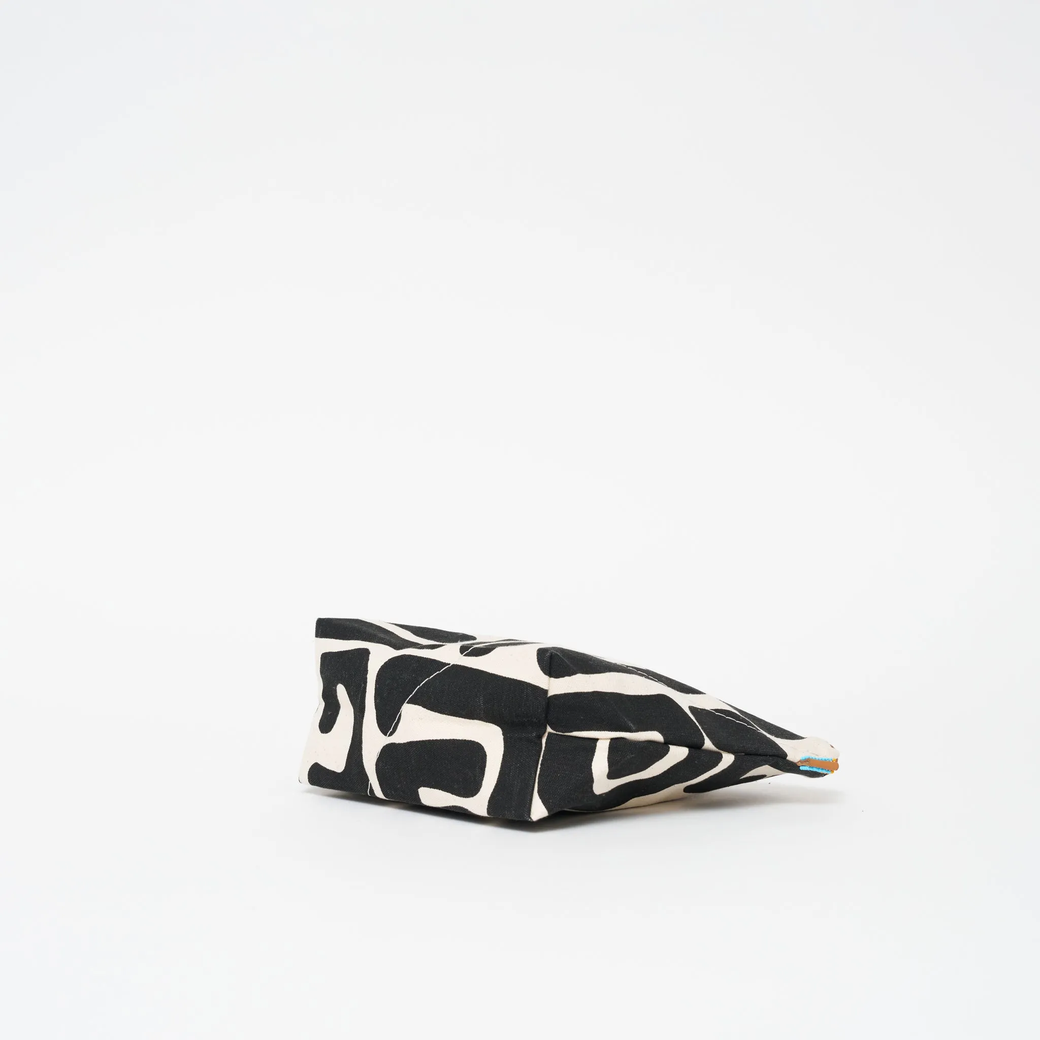 XLarge Convertible Pouch - Black Kuba with Beaded Cornflower Blue Heart